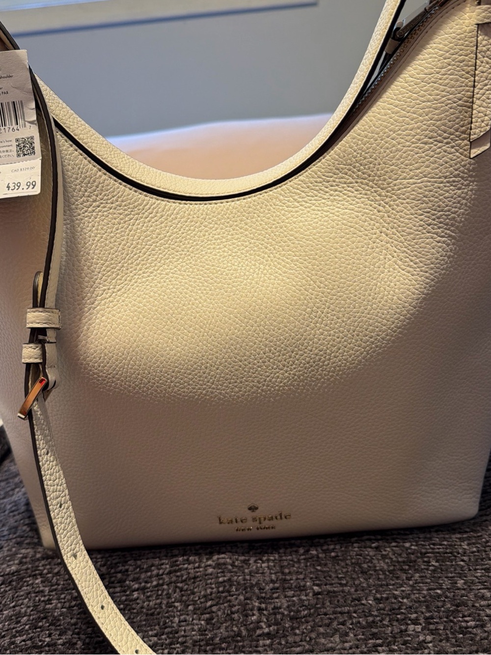 kate spade Cream Pebbled Leather Shoulder Bag with Gold Hardware